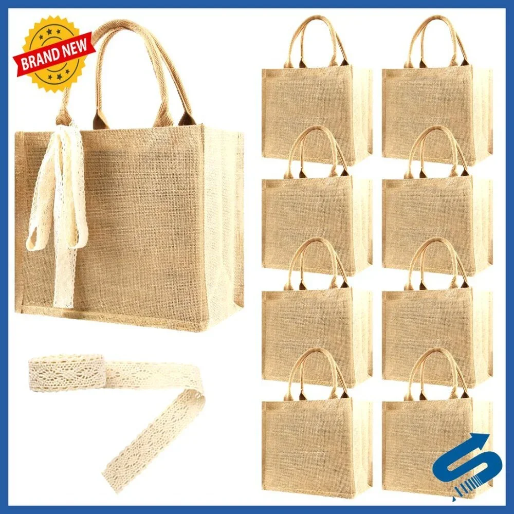 Reusable Jute Tote Bags Bulk Set Eco-Friendly Waterproof Beach Shopping Bags
